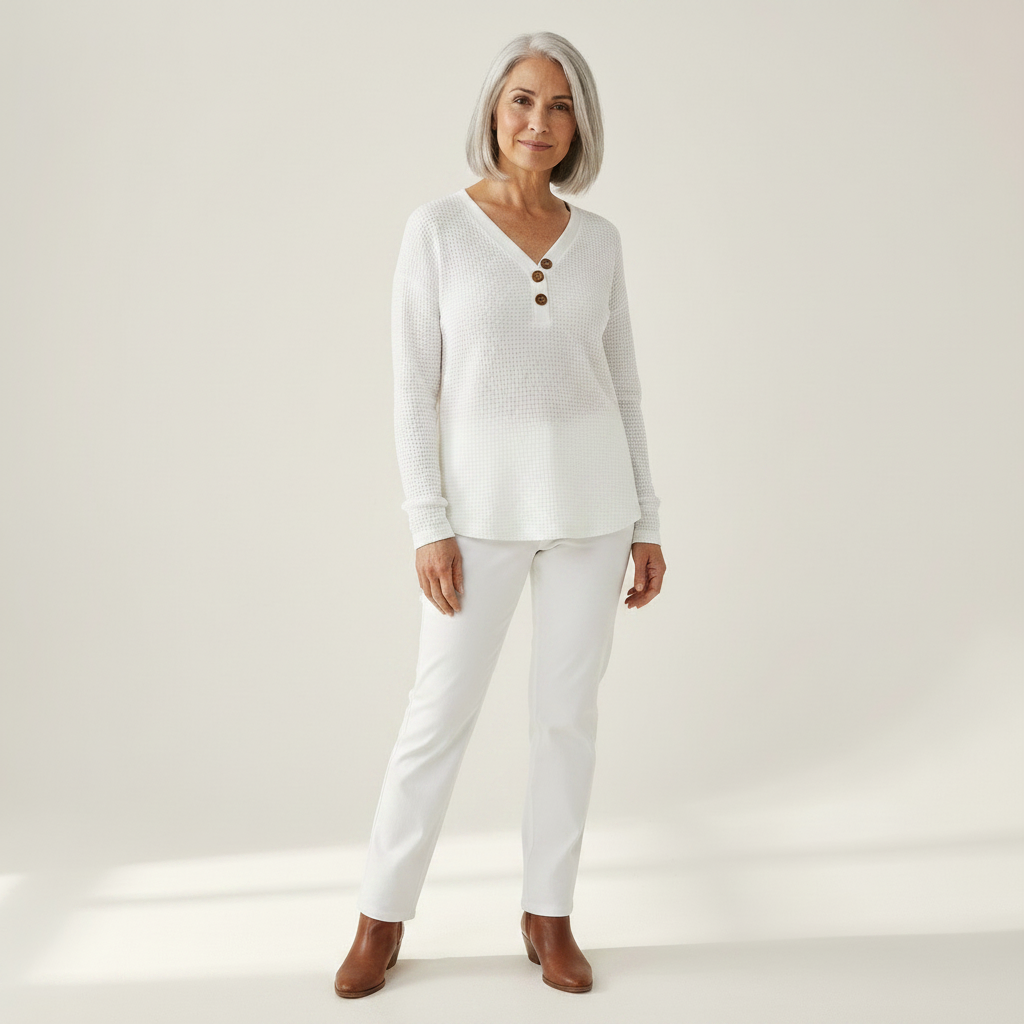 Sylvie - Pull uni à col en V - vue rapprochée