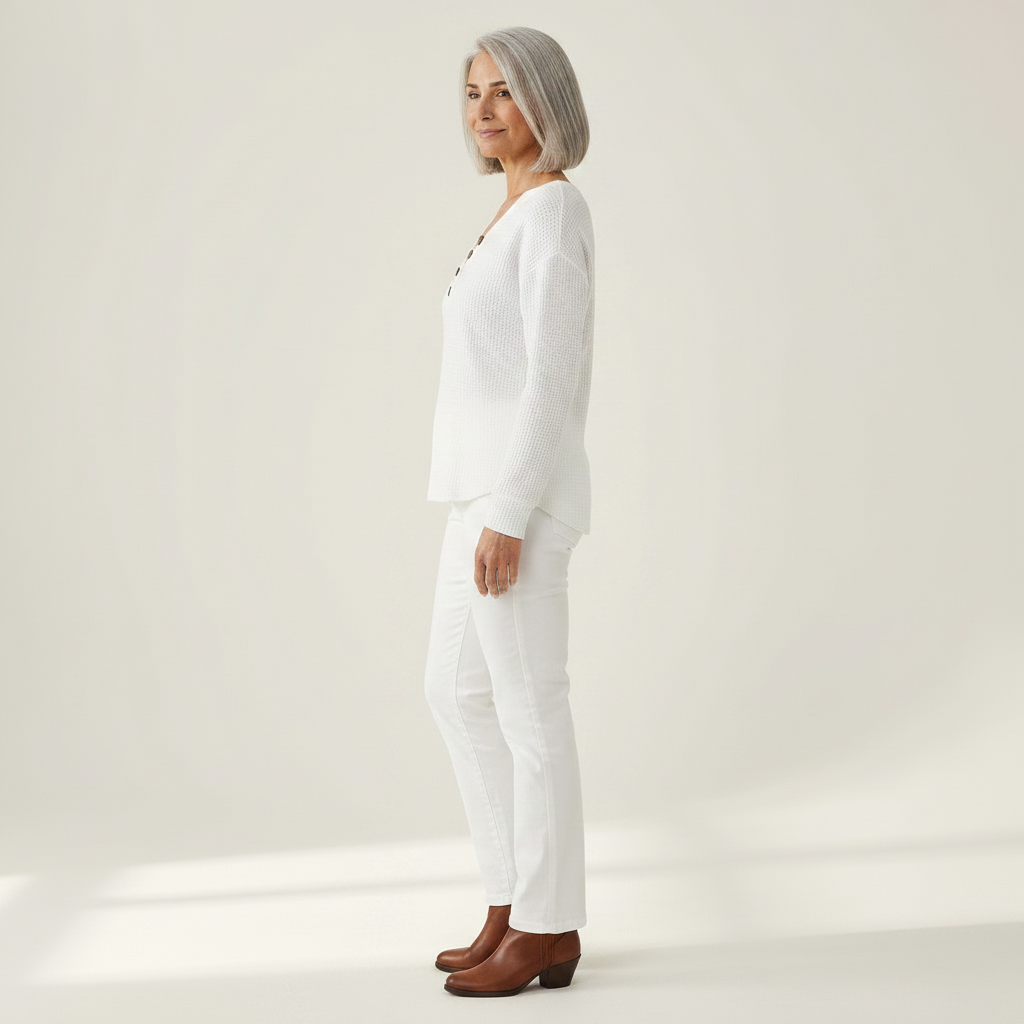 Sylvie - Pull uni à col en V - détail du tissu