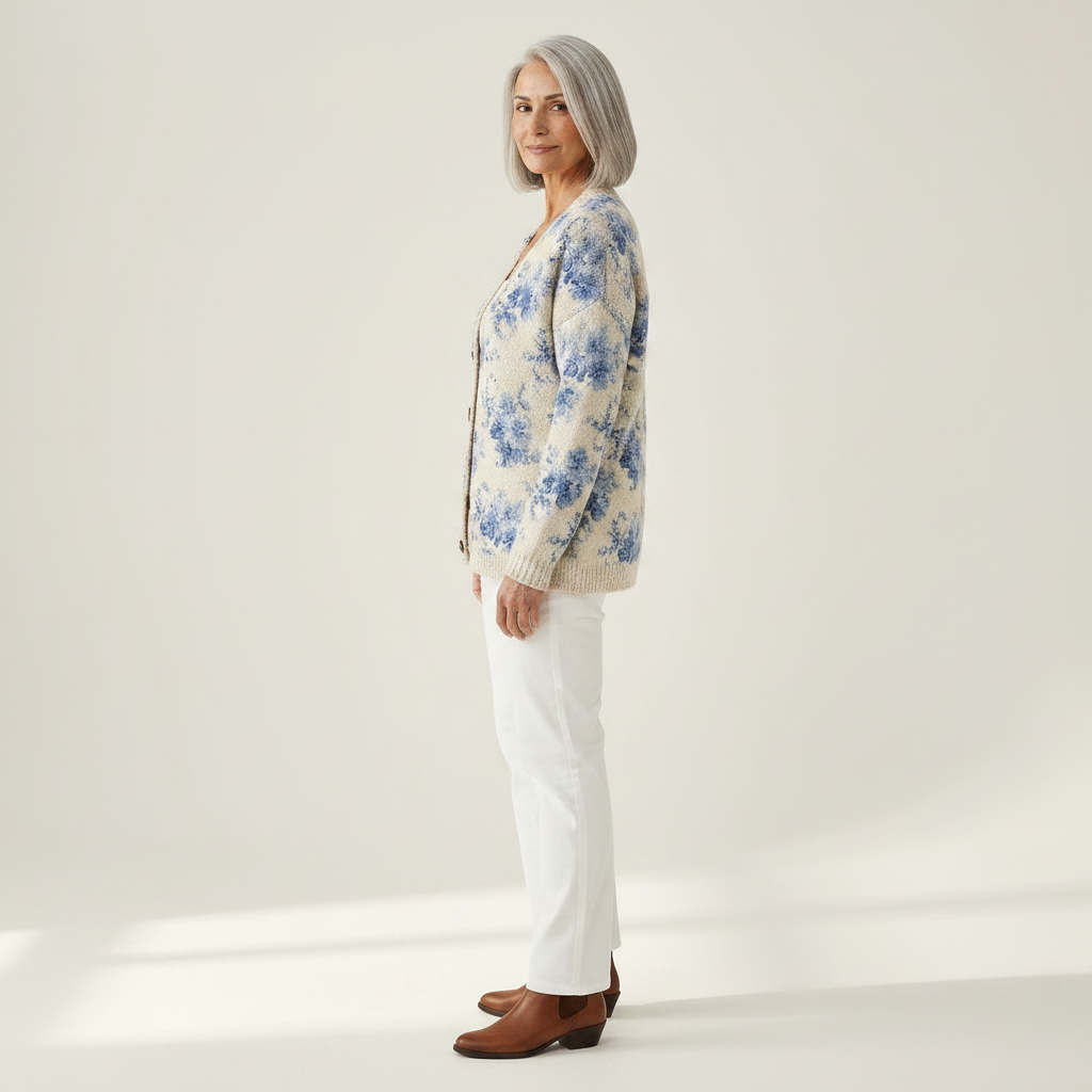 Renaya | Cardigan en maille vintage pour femme - vue de profil