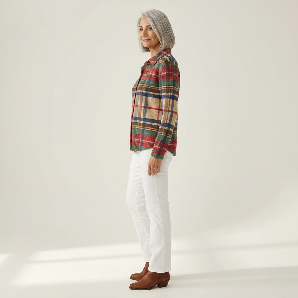 Gloria | Gilet à carreaux multicolore avec boutons - vue de profil