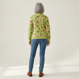 Elke | Gilet vert avec motif floral - vue de dos