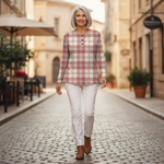 Emilie - Pull à carreaux rosés - autre angle