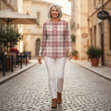 Emilie - Pull à carreaux rosés - autre angle