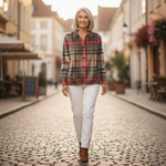 Gloria | Gilet à carreaux multicolore avec boutons - en extérieur