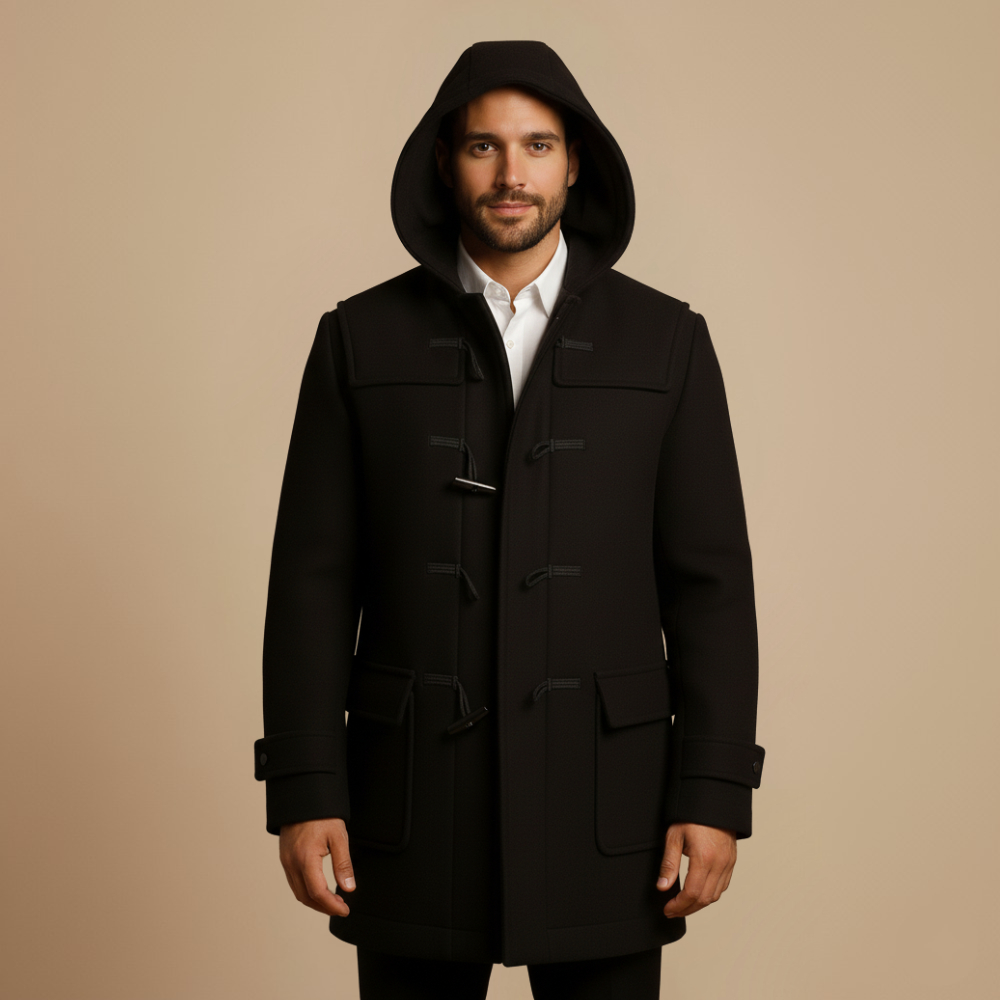 Joen Trench Long Homme – Manteau Scandinave à Capuche avec Boutons en Corne & Style Rétro