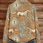 Brigitte - veste en tricot avec motif de chevaux et de cactus, détail de la finition