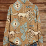 Brigitte - veste en tricot avec motif de chevaux et de cactus, détail de la finition