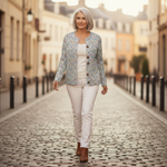 Soraya | Cardigan en maille vintage pour femme - porté en extérieur