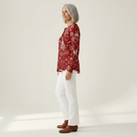 Karla - Pull de Noël rouge à motifs blancs - détail du tissu