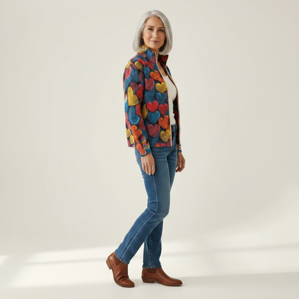 Susanne | Gilet avec motif de cœurs colorés - vue de profil