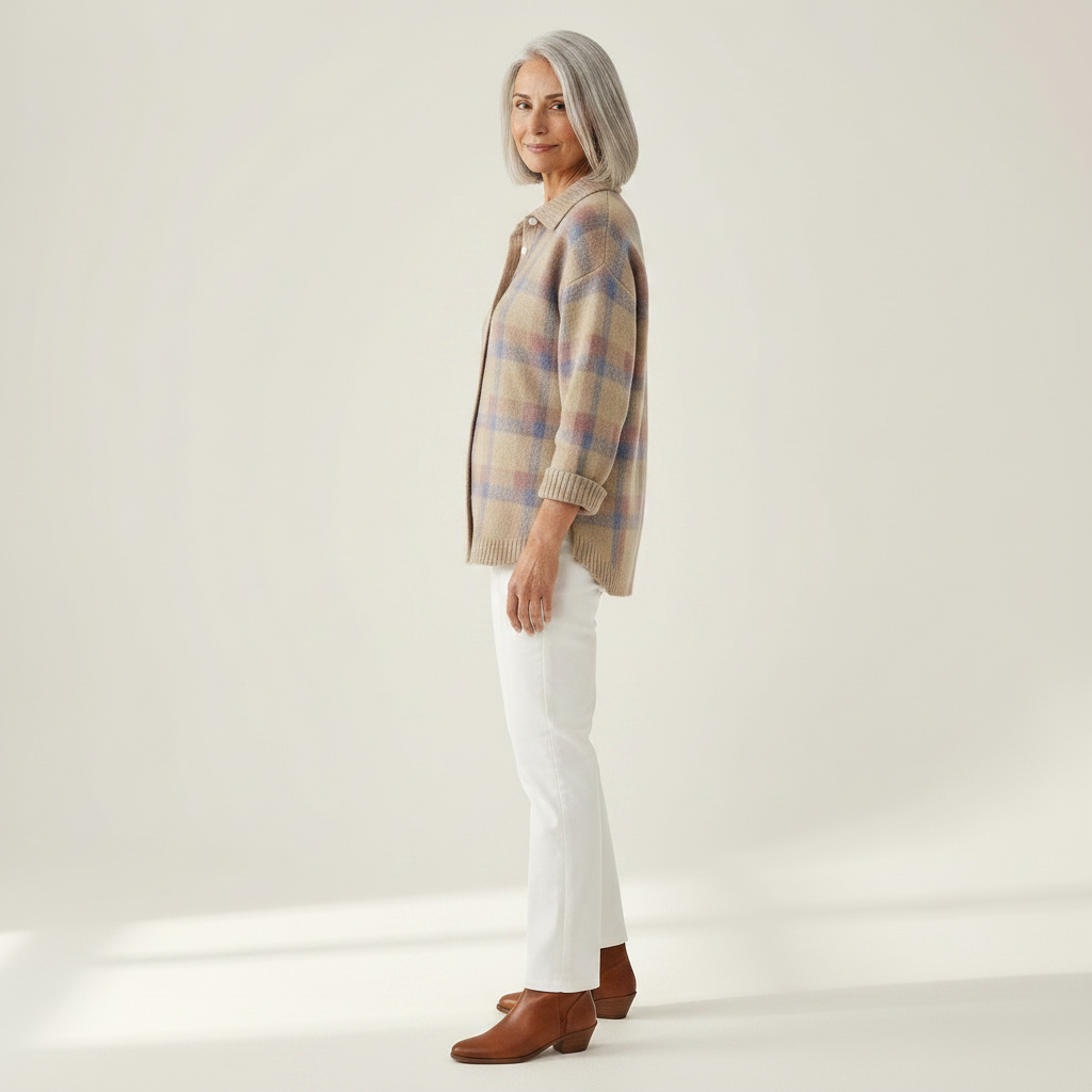 Aline | Gilet en tricot à carreaux douillet - vue de profil