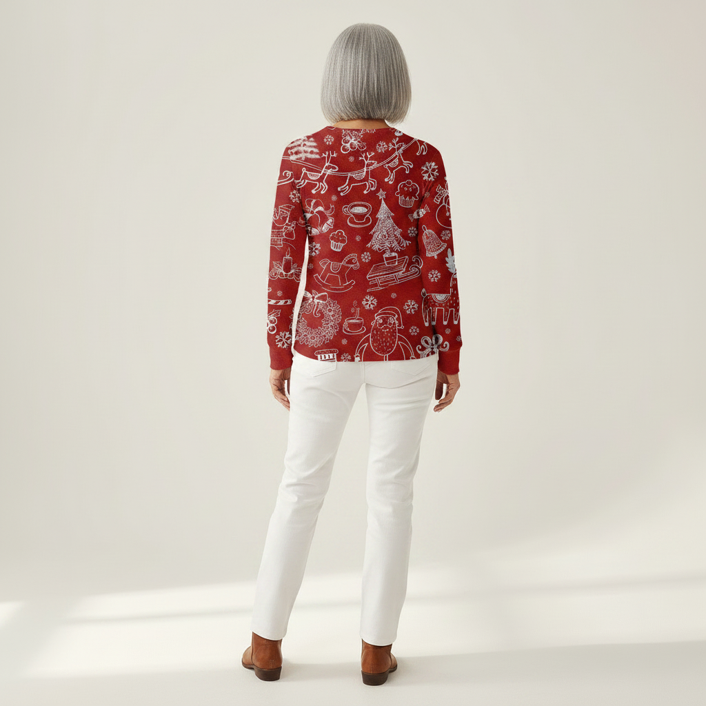 Karla - Pull de Noël rouge à motifs blancs - autre vue