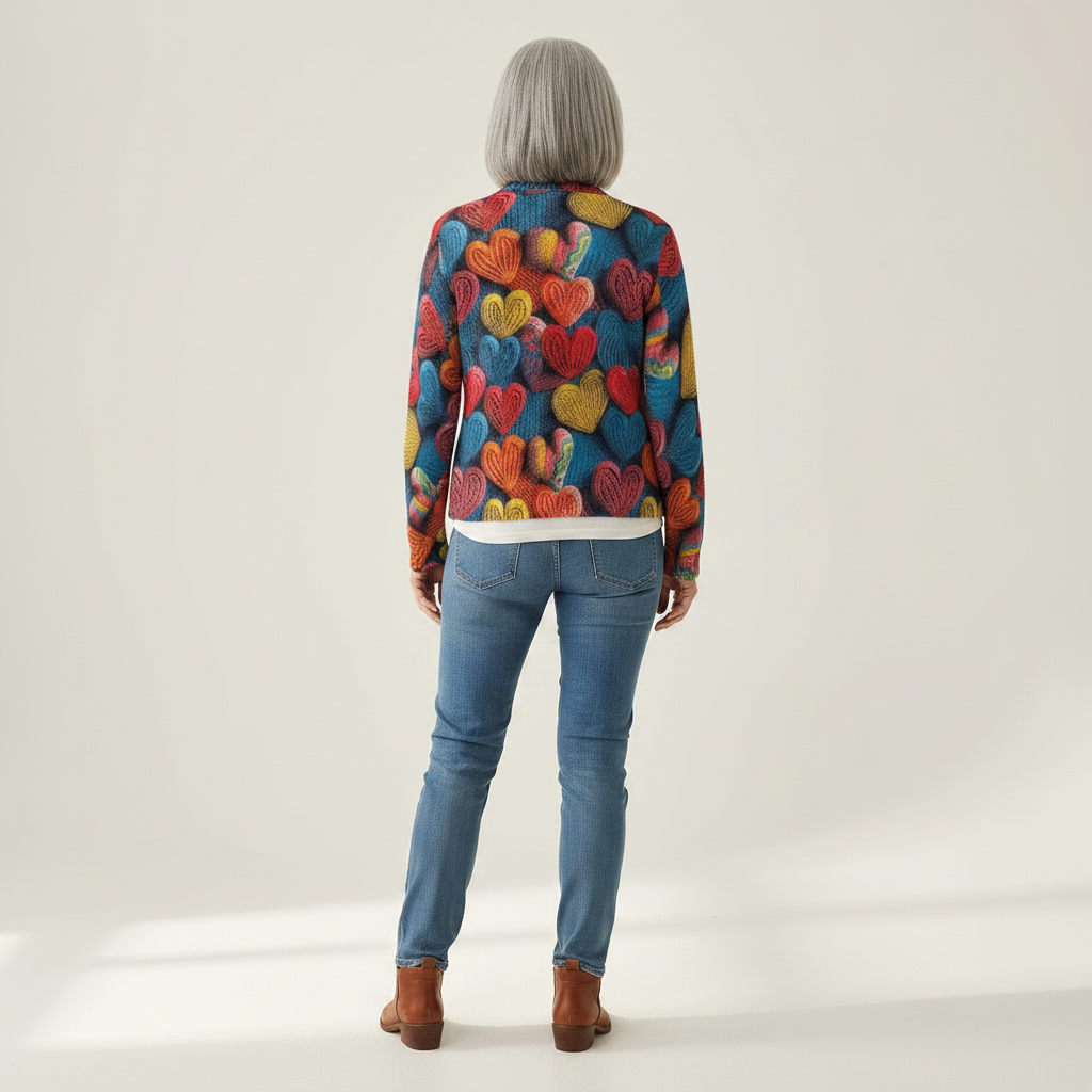 Susanne | Gilet avec motif de cœurs colorés - vue de dos
