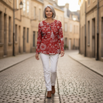Karla - Pull de Noël rouge à motifs blancs - autre angle