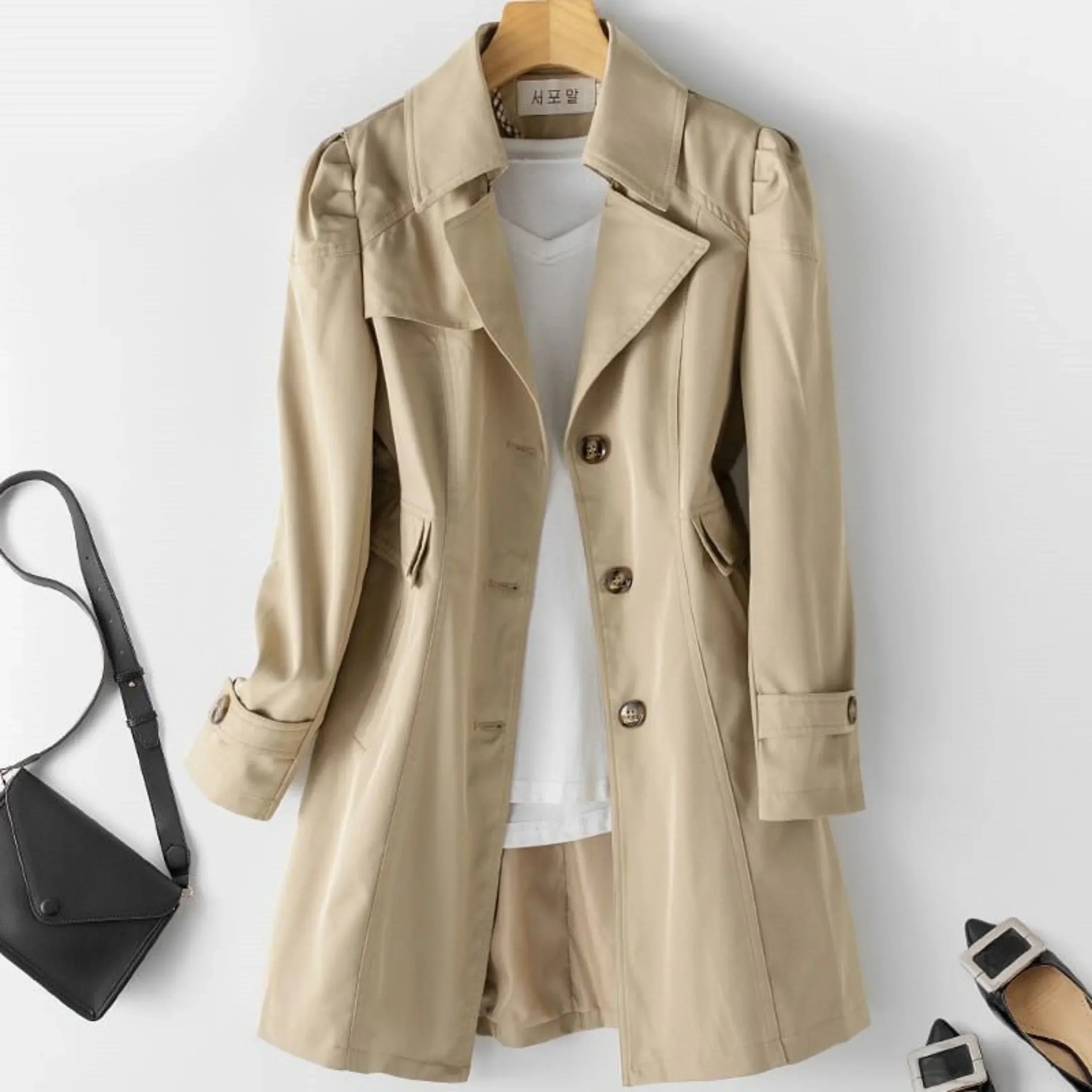 Livia Manteau Femme – Trench-Coat Imperméable Élégant au Style Classique & Intemporel