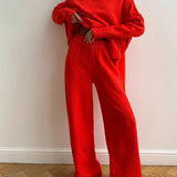 Aria Ensemble Loungewear Femme – Set Tricot Doux à Col Montant & Pantalon Large