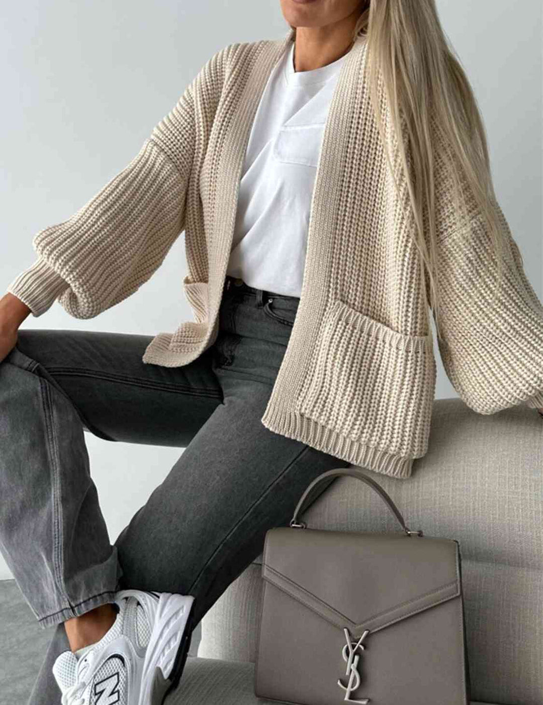 Lanna Cardigan Femme Ouvert – Coupe Relax, Manches Ballon & Maille Douce