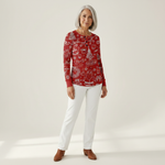 Karla - Pull de Noël rouge à motifs blancs - vue rapprochée