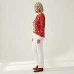 Sofia - Pull de Noël rouge à sapin - détail du tissu