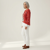 Sofia - Pull de Noël rouge à sapin - détail du tissu