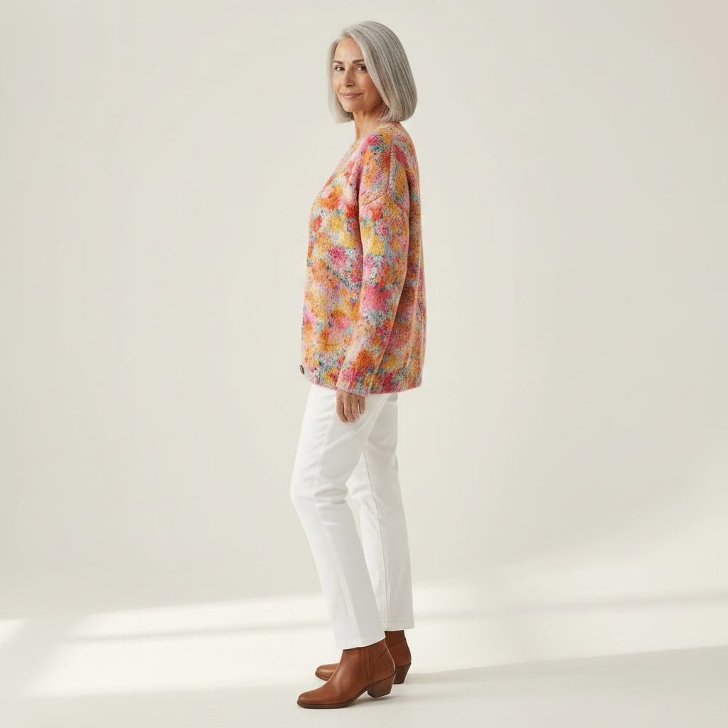 Aveline | Cardigan en maille vintage pour femme - vue de profil