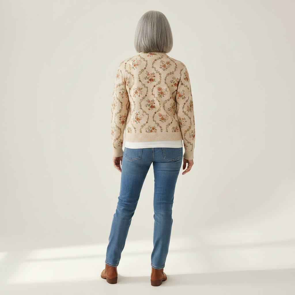 Ingrid | Gilet avec délicates volutes florales - vue de dos