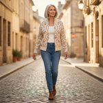 Ingrid | Gilet avec délicates volutes florales - porté en extérieur