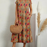 Robe Midi Femme Frances – Élégante Robe Fleurie en Tissu Respirant avec Coupe Féminine