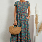 Robe Midi Femme Frances – Élégante Robe Fleurie en Tissu Respirant avec Coupe Féminine