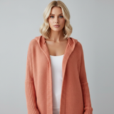 Angelie Cardigan Hoodie Oversize Femme – Gilet en Maille Douce avec Capuche et Manches Chauve-souris