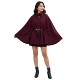 Claire Cape Femme Élégante – Cape en Laine Mélangée avec Col Montant et Ceinture Amovible