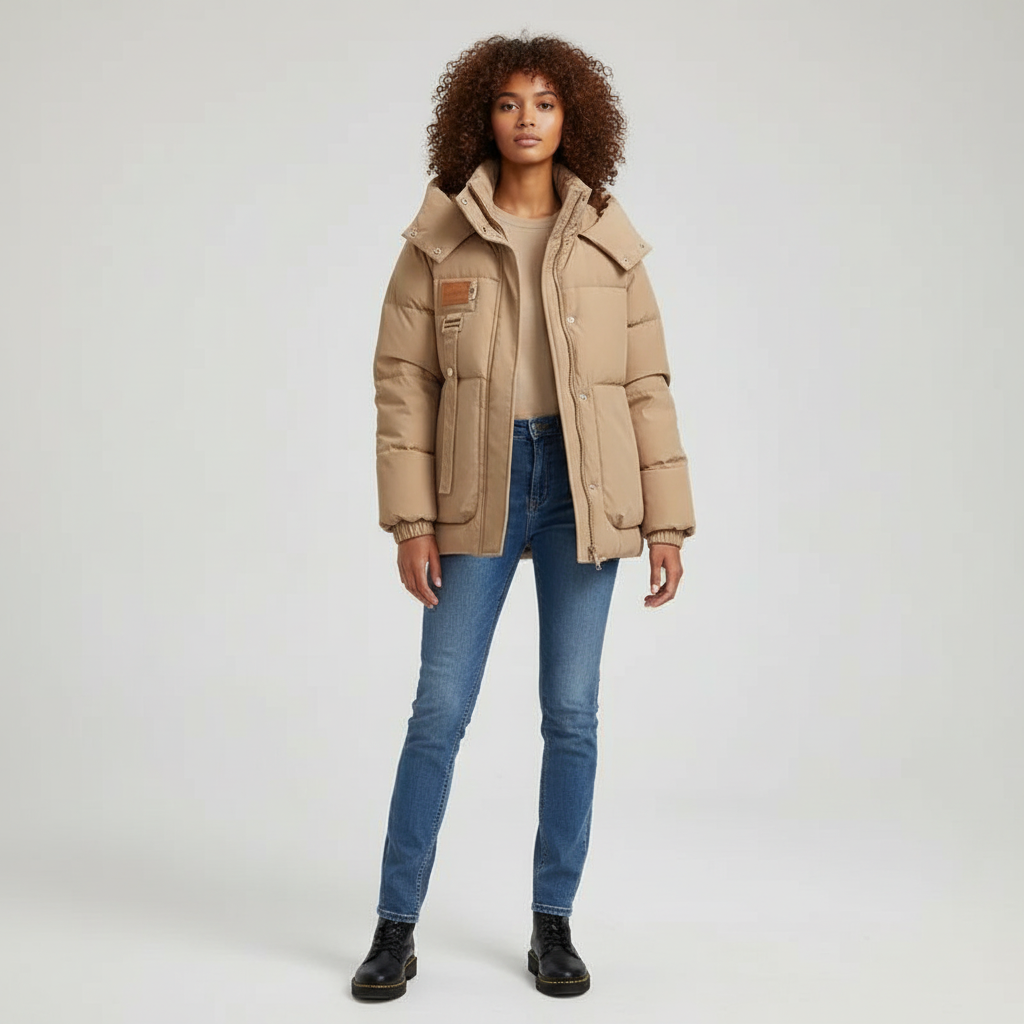 Mabelle Veste d’Hiver Femme Imperméable – Doudoune Matelassée à Capuche Coupe Cintrée