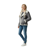 Kaiya Veste Biker Femme – Blouson Aviateur en Similicuir avec Doublure Shearling