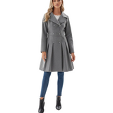 Livy Trench Femme Cintré – Manteau Élégant à Double Boutonnage, Ceinture et Jupe Plissée