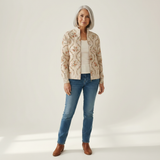 Ingrid | Gilet avec délicates volutes florales - vue de face