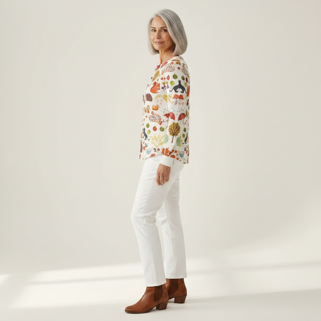 Mathilde - Pull crème à petits sapins - détail du tissu