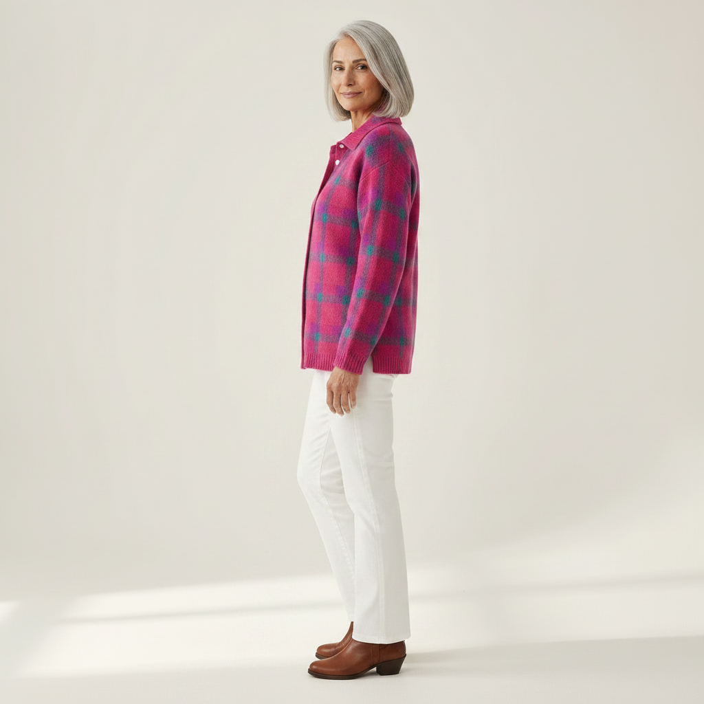 Anouk | Gilet en tricot à carreaux classique avec col - vue de profil