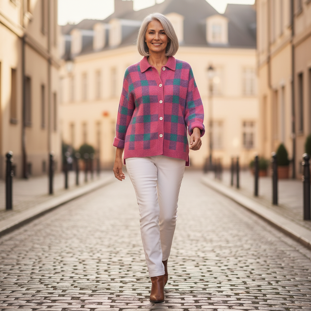 Anouk | Gilet en tricot à carreaux classique avec col - en extérieur