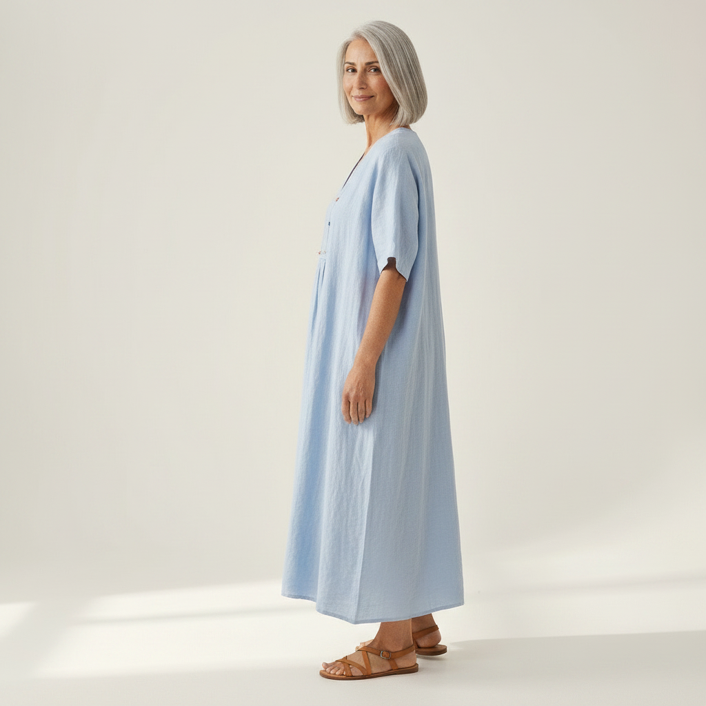 Charlotte - robe longue d’été pour femme, portée en tenue d’été