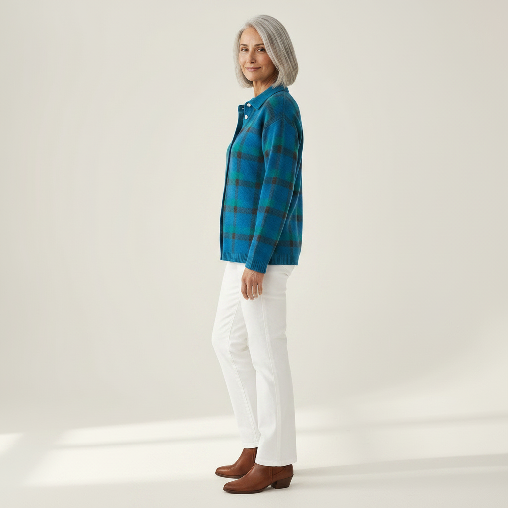 Charline | Gilet en tricot à carreaux brossés - vue de profil