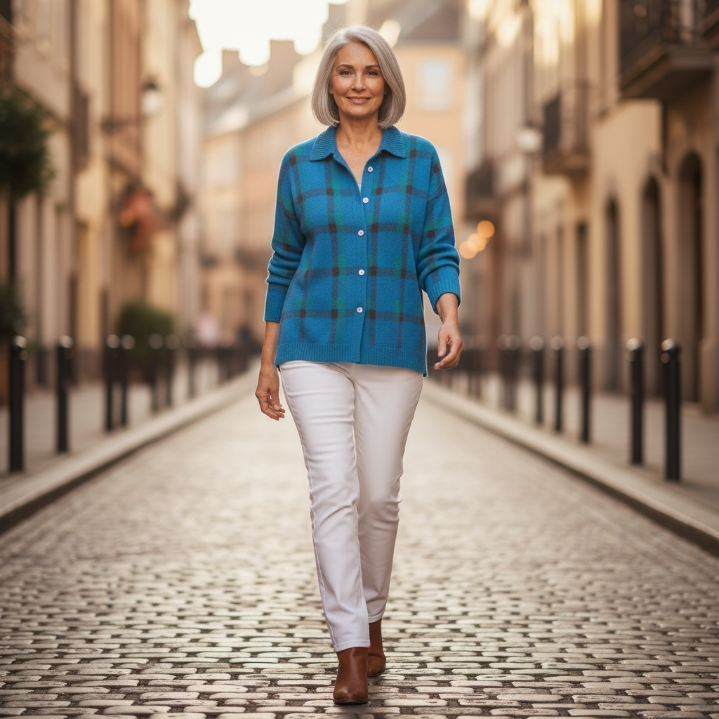 Charline | Gilet en tricot à carreaux brossés - en extérieur