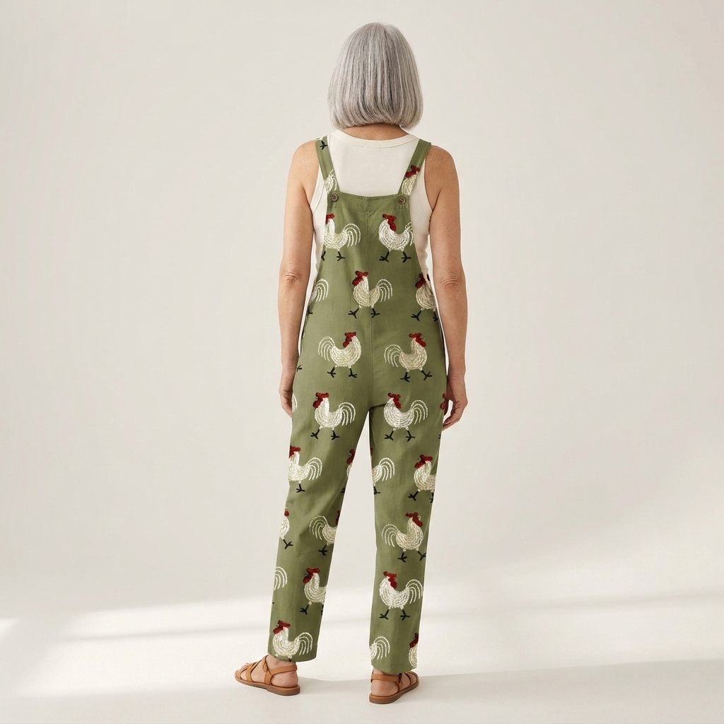 Rosalie - salopette imprimée à jambes larges, portée avec un haut uni