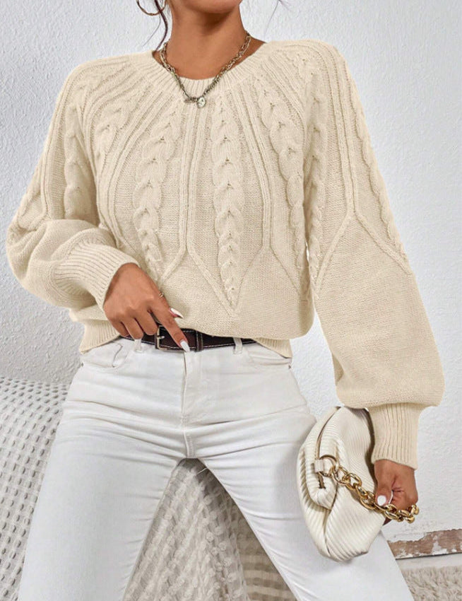 Clare Pull Femme à Motif Torsadé – Maille Épaisse, Col Rond & Style Hivernal Intemporel