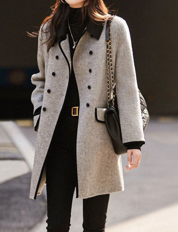 Lotte Manteau Femme Double Boutonnage – Laine Tweed, Élégance Classique & Chaleur