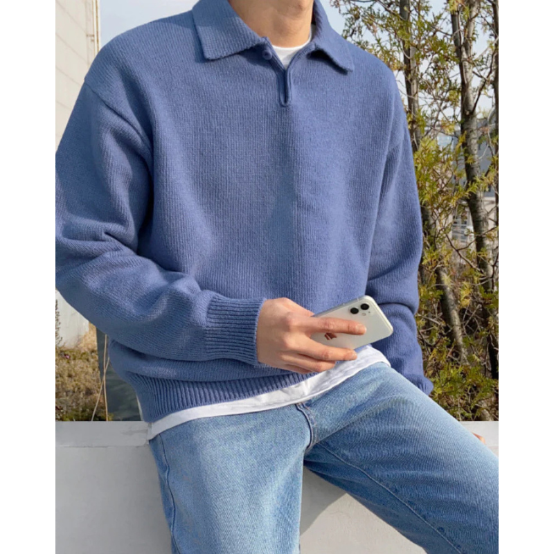 Lorenzo Polo Homme en Laine – Polo Boutonné Élégant, Chaud & Respirant pour Look Moderne