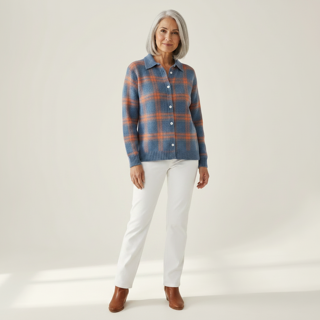 Adrienne | Gilet en tricot à carreaux bleu - vue de face