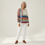 Fabienne - Pull à rayures et aplats de couleur - vue rapprochée