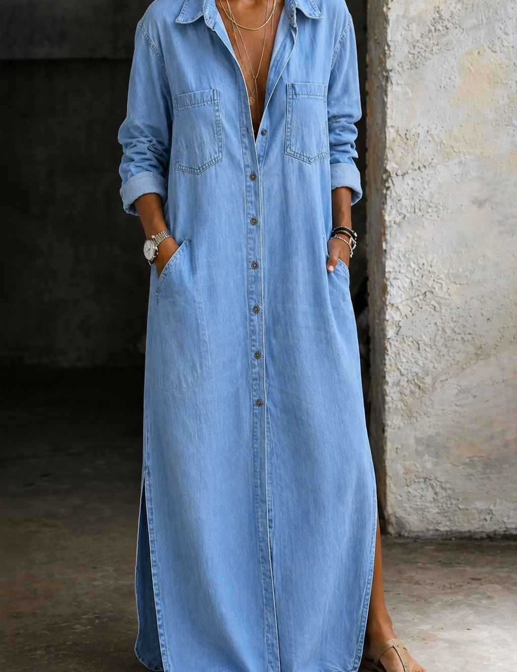 Delana - robe en denim à boutons pour femme