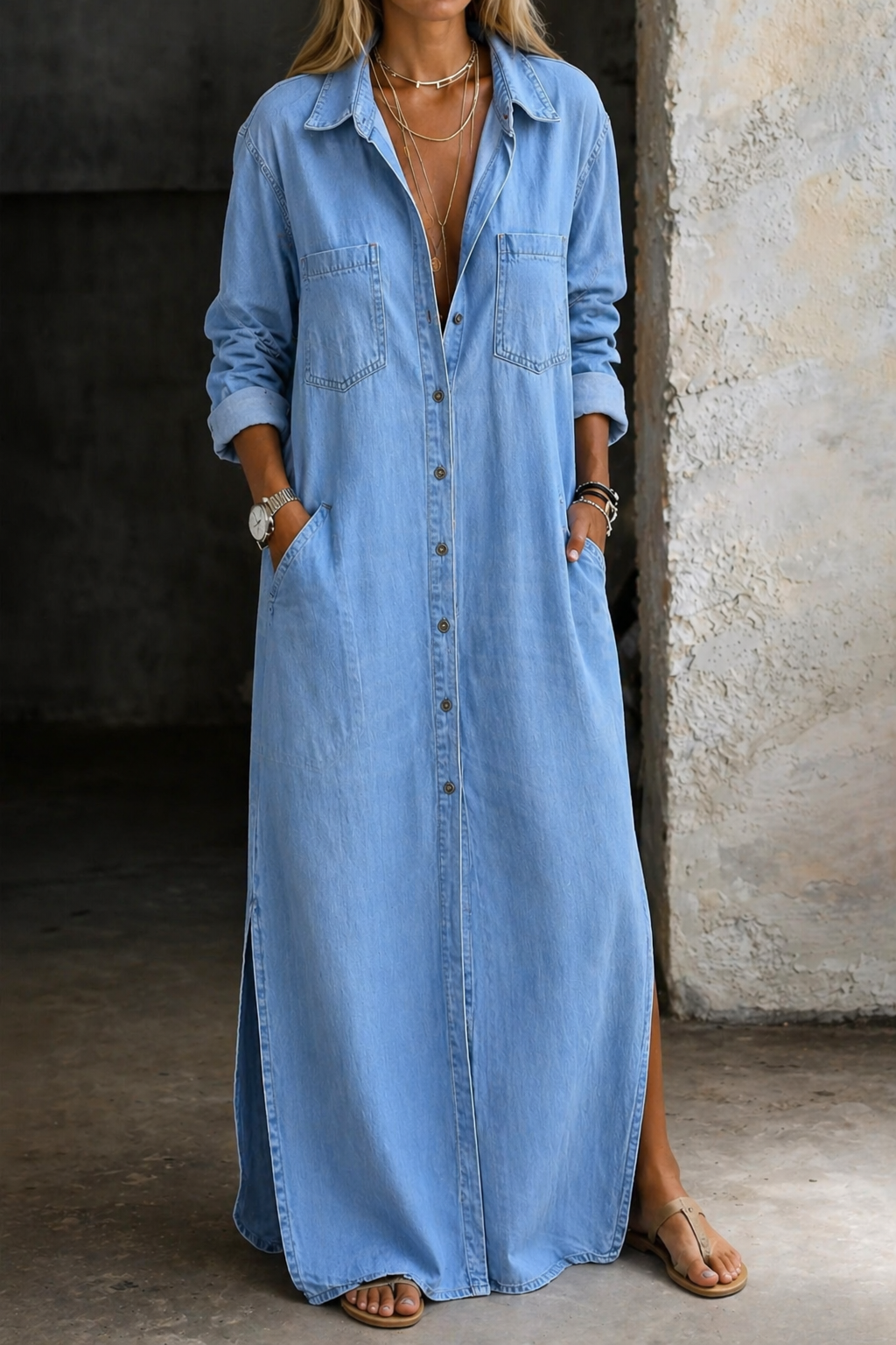 Delana - robe en denim à boutons pour femme
