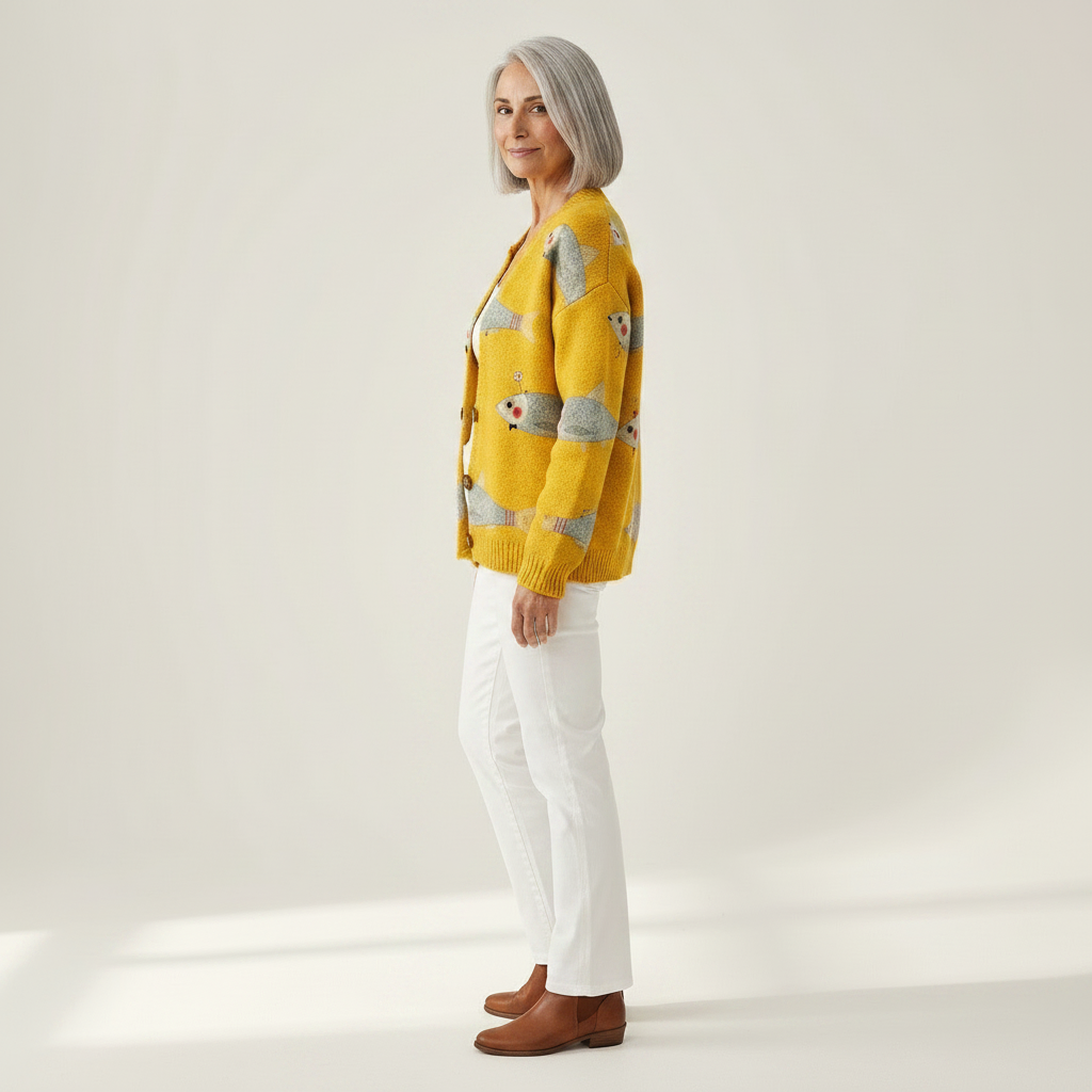 Evalisse | Cardigan en maille vintage pour femme - vue de profil